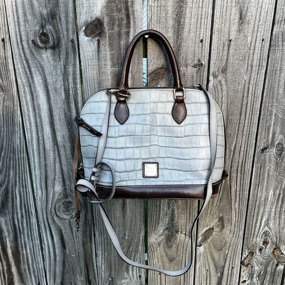 Dooney & Bourke Oakdale Croco Gray Embossed Leather Zip Satchel Crossbody READ - Picture 2 of 16
